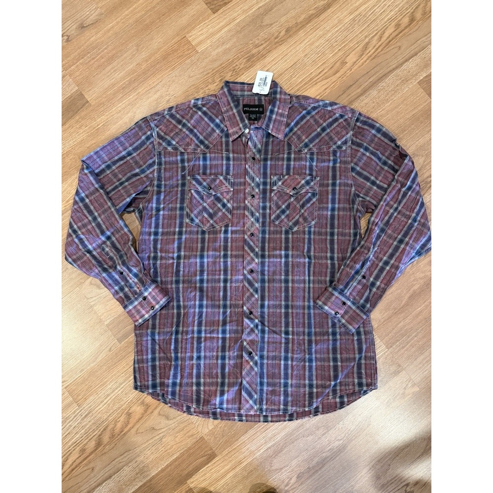 NWT PELHAM Men's XXL Snap Red Blue Plaid Shirt Long Sleeve Western Rodeo Cowboy